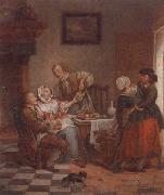 unknow artist An interior with figures drinking and eating fruit oil painting artist
